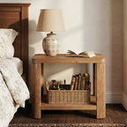 27 Inch Solid Wood Side Table with 2-Tier Shelf, Farmhouse Bedside Table for Bedroom