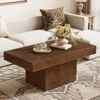 47.24-Inch Solid Wood Coffee Table, Mid Century Modern Rectangle Center Table with Wooden Pedestal for Living Room