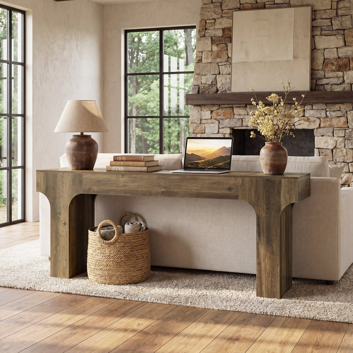 79-Inch Extra Long Console Table with Arched Base, Farmhouse Sofa Table for Entryway