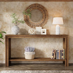 63-Inch Solid Wood Console Table with Rivet Detailing and 2-Tier Storage Shelf, Farmhouse Narrow Entryway Table for Living Room Hallway and Entryway