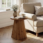 18.9-Inch Round Solid Wood End Table with Trapezoid Base