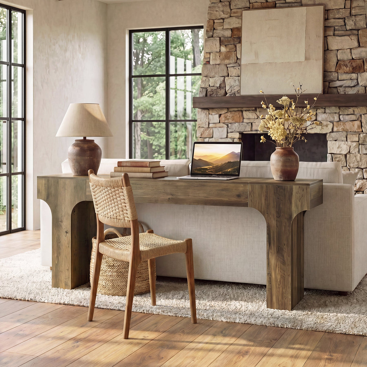 79-Inch Extra Long Console Table with Arched Base, Farmhouse Sofa Table for Entryway