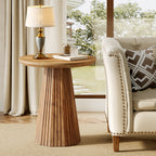 19.7-Inch Solid Wood End Table with Fluted Base, Small Round Side Table for Small Spaces