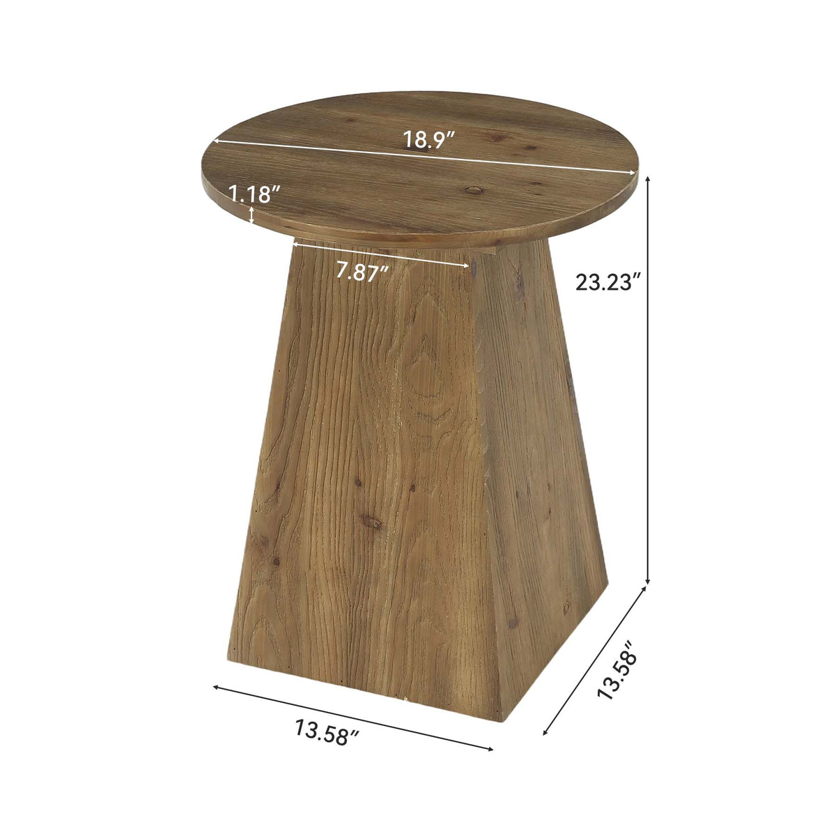 18.9-Inch Round Solid Wood End Table with Trapezoid Base