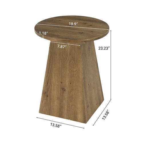 18.9-Inch Round Solid Wood End Table with Trapezoid Base