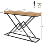 47.2-Inch Industrial Console Table, Entryway Hallway Table with Geometric Metal Frame for Living Room and Entrance