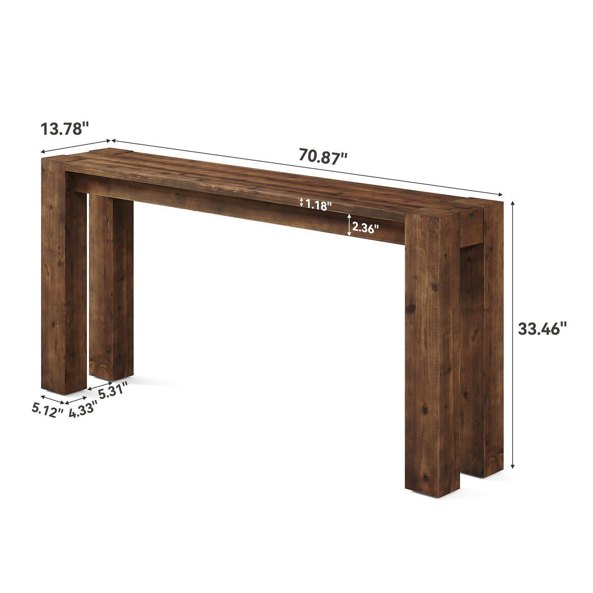 70.9-Inch Solid Wood Console Table, Sofa Table for Hallway