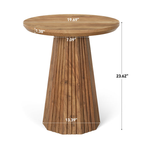 19.7-Inch Solid Wood End Table with Fluted Base, Small Round Side Table for Small Spaces
