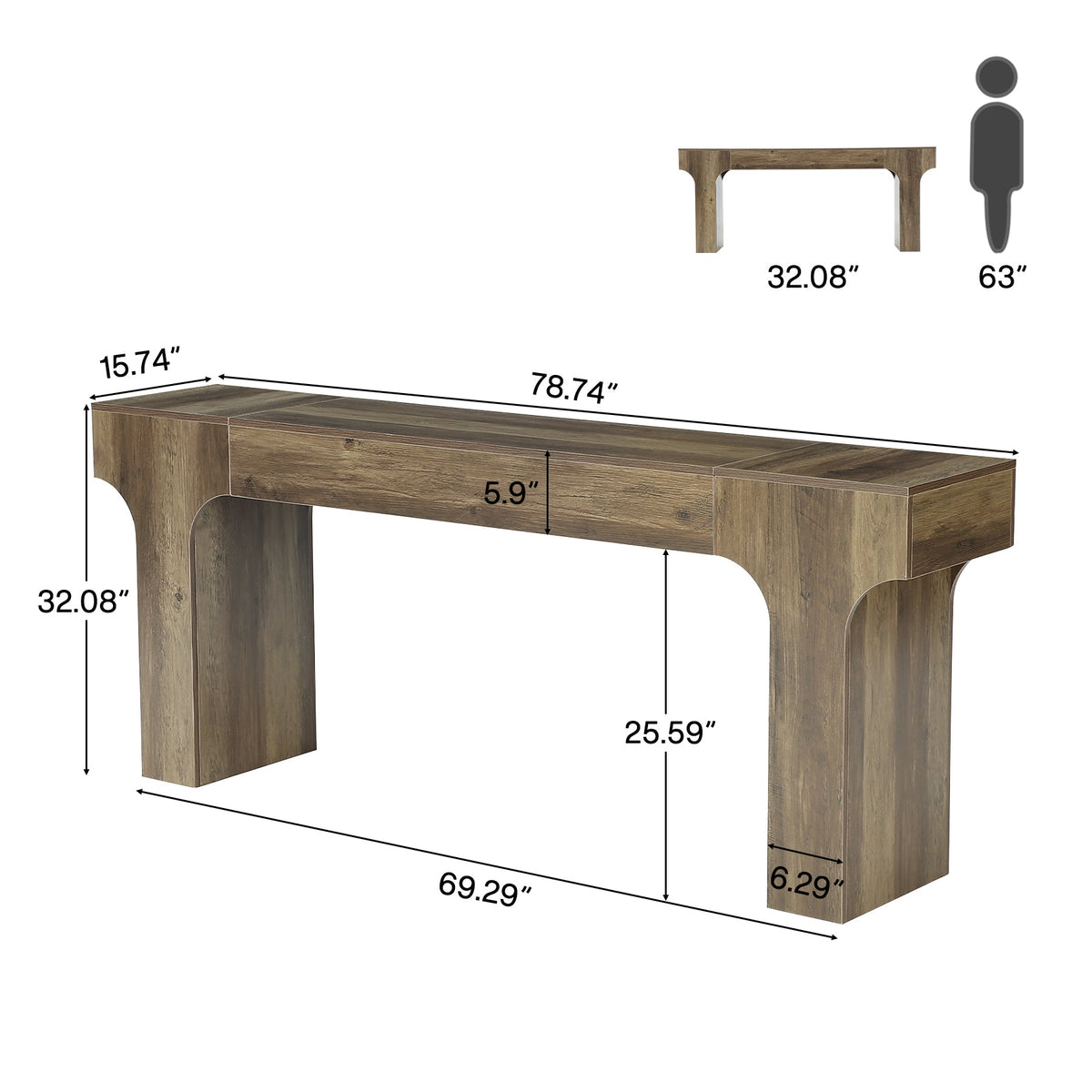 79-Inch Extra Long Console Table with Arched Base, Farmhouse Sofa Table for Entryway