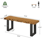 47.24-Inch Industrial Entryway Bench with Solid Wood Seat, Narrow Shoe Bench for Bedroom and Hallway