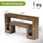 63-Inch Rustic Console Table with 2-Tier Shelf, Narrow Sofa Table for Entryway and Living Room