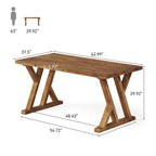 63-Inch Solid Wood Dining Table with X-Shaped Legs, Rectangular Farmhouse Kitchen Table for 4-6 People Dining Room Rustic Brown