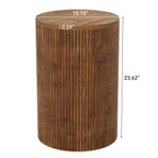 Solid Wood Round Side Table with Fluted Design and 4 Wheels, No-Assembly End Table with Storage for Living Room Bedroom and Small Spaces