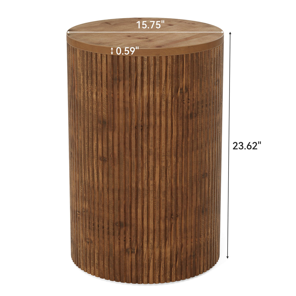 Solid Wood Round Side Table with Fluted Design and 4 Wheels, No-Assembly End Table with Storage for Living Room Bedroom and Small Spaces