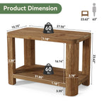27 Inch Solid Wood Side Table with 2-Tier Shelf, Farmhouse Bedside Table for Bedroom