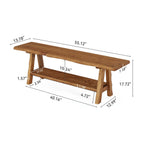 55-Inch Solid Wood Entryway Bench with Live-Edge, 2-Tier Shoe Storage for Bedroom