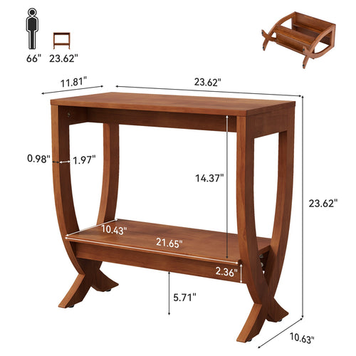 23.62" Small Solid Wood Side Table with Arched Legs, 2-Tier End Table for Sofa Side