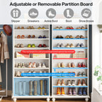 69-Inch Tall Shoe Storage Cabinet with LED Lighting and Solid Wood Legs, 28-Inch Wide 30-Pair Shoe Rack Organizer