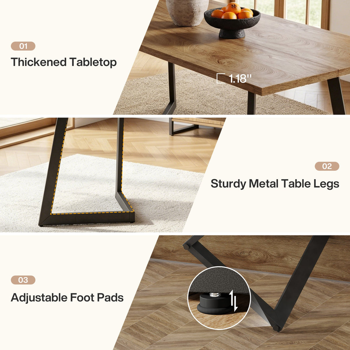 62.2-Inch Rectangular Dining Table for 6 with Metal Legs, Farmhouse Kitchen Table for Dining Room and Small Spaces (Only Table)