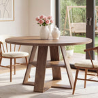 47.24-Inch Round Dining Table for 4-6, Modern Farmhouse Kitchen Table with X-Cross Pedestal Base and Storage Shelf for Dining Room