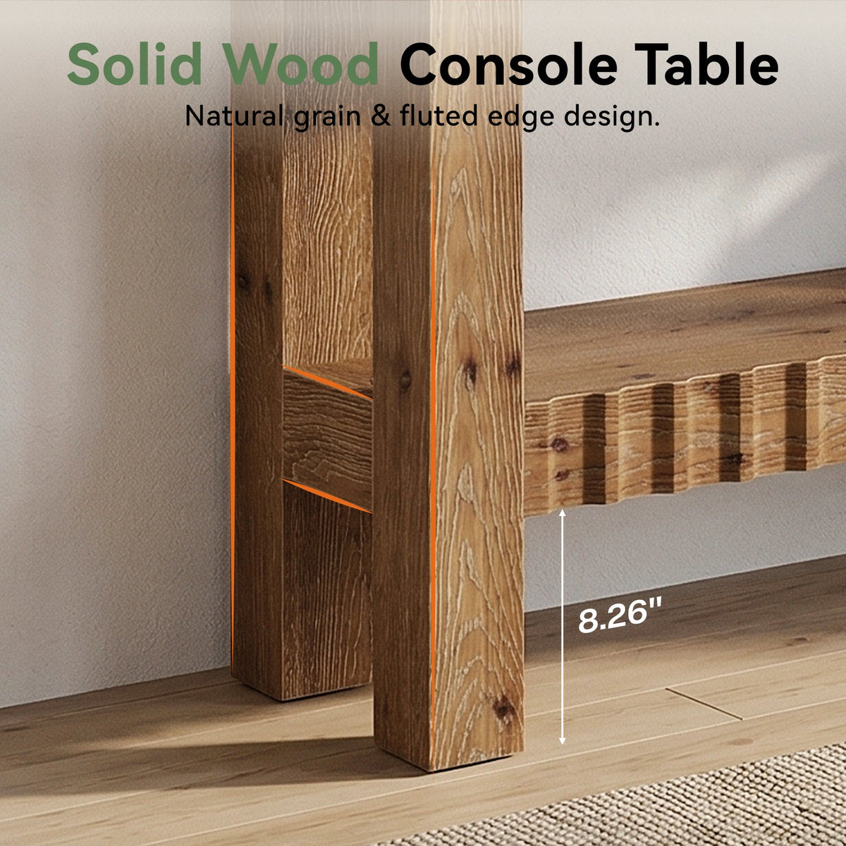 63" Console Table, Solid Wood Farmhouse Entryway Table with 2-Tier Storage