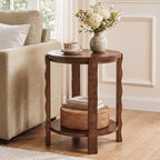19.69-Inch Round Side Table with 2-Tier Storage, Solid Wood End Table for Living Room