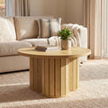31.5-Inch Round Coffee Table, Wooden Circle Center Table with Fluted Three-Lobed Base for Living Room Apartment