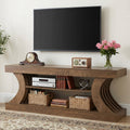 63-Inch Farmhouse TV Stand with 3-Tier Storage, Curved Entertainment Center for Living Room and Bedroom