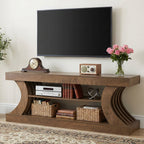 63-Inch Farmhouse TV Stand with 3-Tier Storage, Curved Entertainment Center for Living Room and Bedroom
