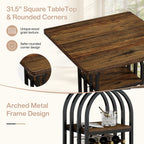 35.43-Inch Square Bistro Pub Table with Wine Rack, Home Bar Table for Kitchen and Living Room