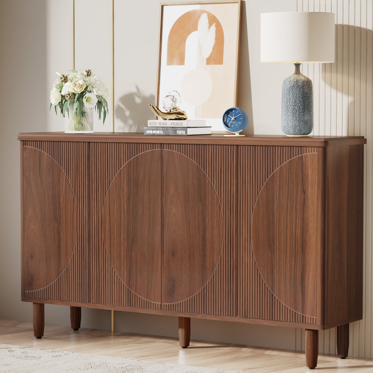59.4-Inch Modern Buffet Cabinet with Doors and 4-Tier Inner Shelves, Sideboard Storage Cabinet for Living Room Kitchen and Dining Room