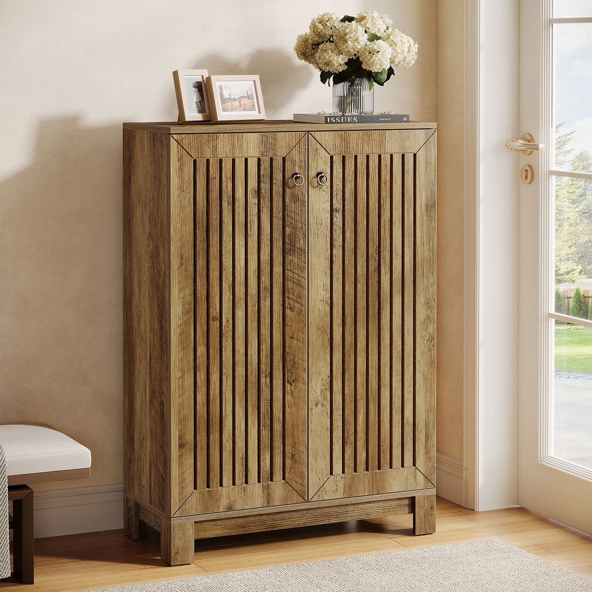 43.3-Inch Shoe Cabinet with 5-Tier Storage, Wooden Entryway Organizer for Up to 24 Pairs