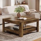39.4-Inch Square Coffee Table, Large Farmhouse Center Table with Storage Shelf for Living Room