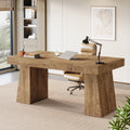 55-Inch Executive Desk, Large Wood Office Computer Desk with Double Pedestal#Colour_Light Brown