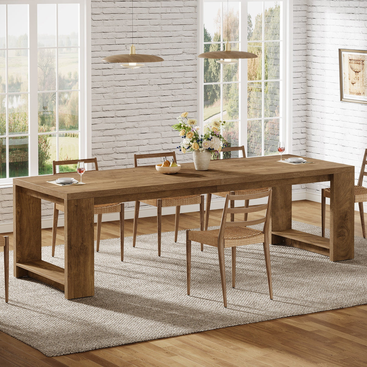 86.6-Inch Dining Table for 6 with Reinforced Base, Long Farmhouse Table for Kitchen