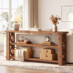 63 Inch Solid Wood Console Table with X-Frame, 3-Tier Hallway Table for Living Room
