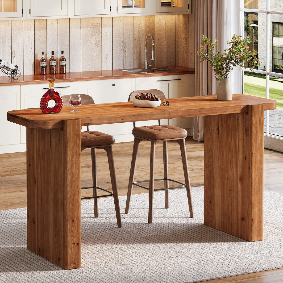 63-Inch Solid Wood Bar Table, Counter Height Pub Table for Kitchen and Dining Room