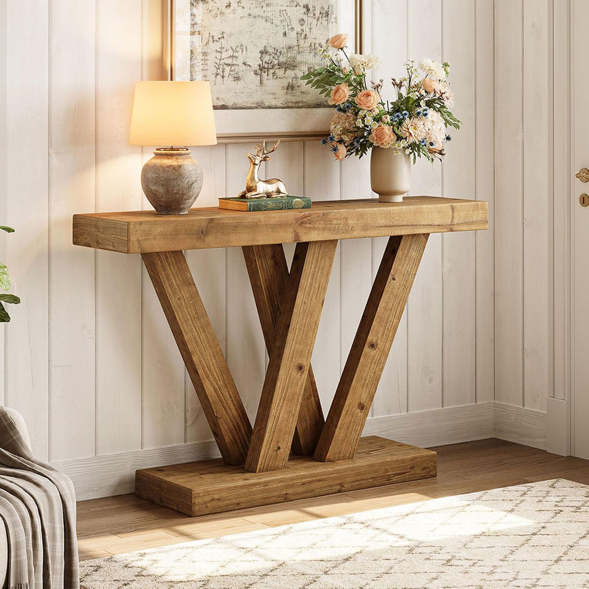 47" Solid Wood Console Table, Narrow Vintage Sofa Table for Entryway, Hallway & Living Room