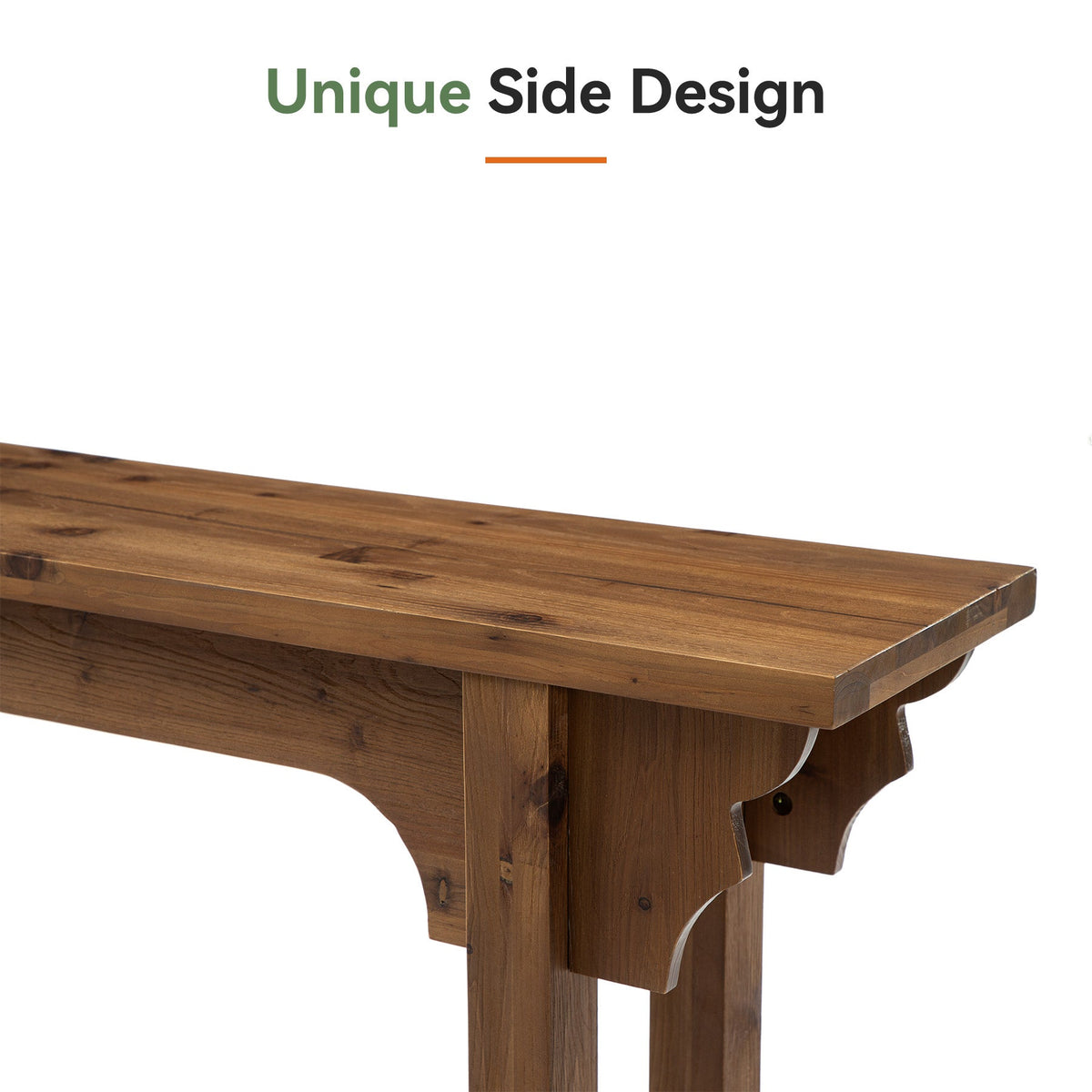 63-Inch Solid Wood Console Table with Unique Side Design, Farmhouse Narrow Sofa Table for Entryway