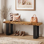 47.24-Inch Industrial Entryway Bench with Solid Wood Seat, Narrow Shoe Bench for Bedroom and Hallway