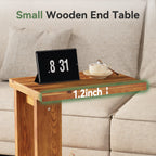 23.6" C-Shaped End Table, Solid Wood 2-Tier Side Table for Sofa and Living Room
