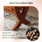 23.62" Small Solid Wood Side Table with Arched Legs, 2-Tier End Table for Sofa Side