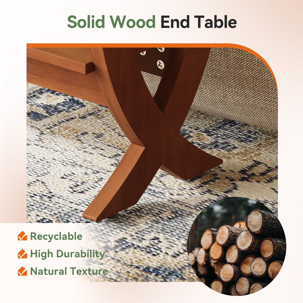23.62" Small Solid Wood Side Table with Arched Legs, 2-Tier End Table for Sofa Side
