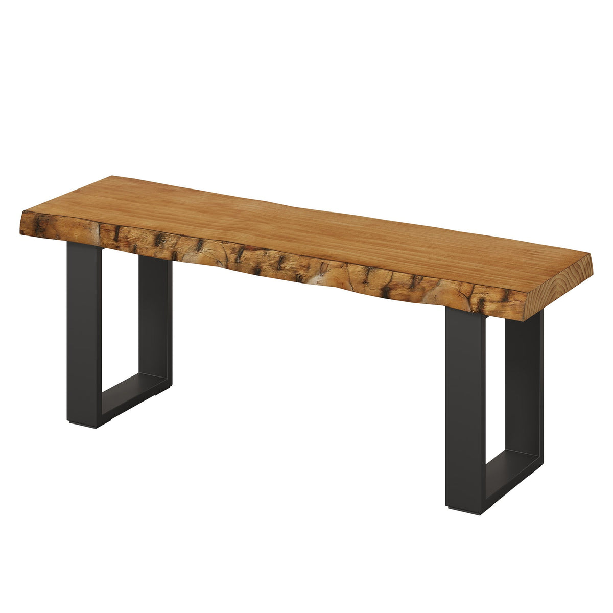 47.24-Inch Industrial Entryway Bench with Solid Wood Seat, Narrow Shoe Bench for Bedroom and Hallway