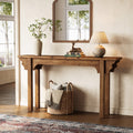 63-Inch Solid Wood Console Table with Unique Side Design, Farmhouse Narrow Sofa Table for Entryway