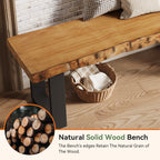 47.24-Inch Industrial Entryway Bench with Solid Wood Seat, Narrow Shoe Bench for Bedroom and Hallway