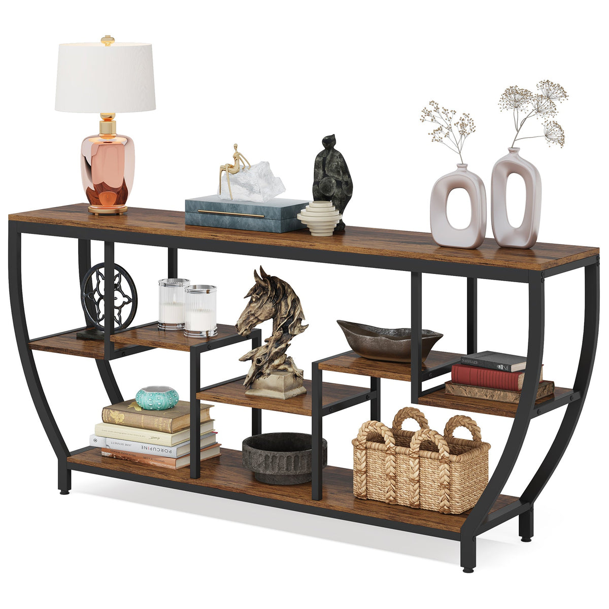 70.9" Sofa Table with Shelves, Console Table for Living Room