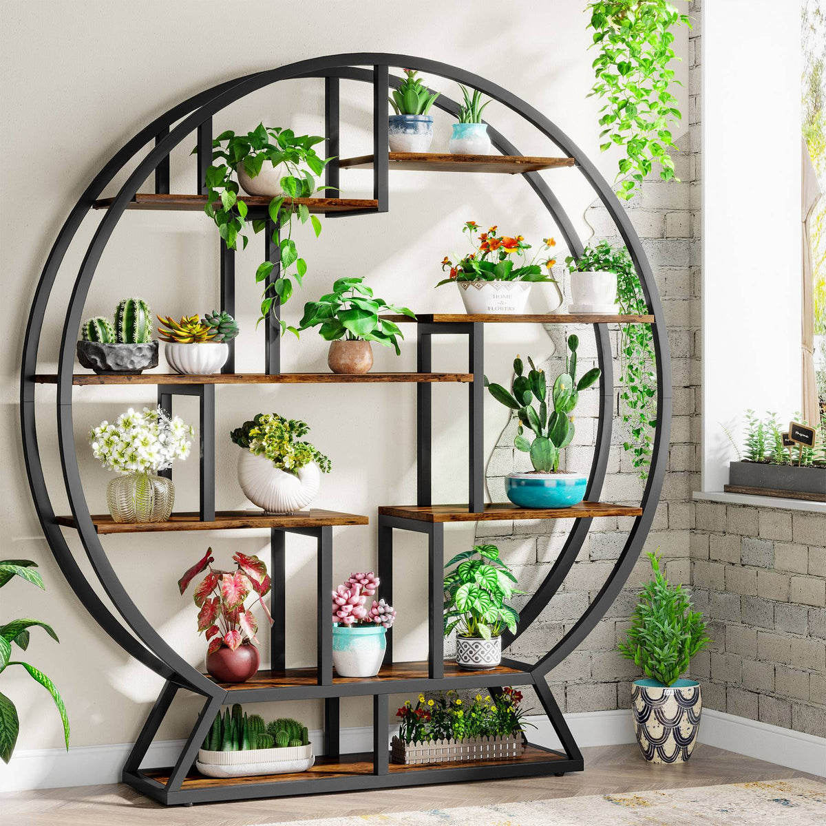 Plant Stand, 63" Round Flower Pot Plant Rack with 8 Shelves