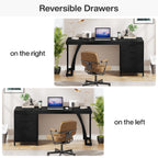 59 Inch Computer Desk with Reversible 3-Drawer Storage, Industrial Desk for Home Office