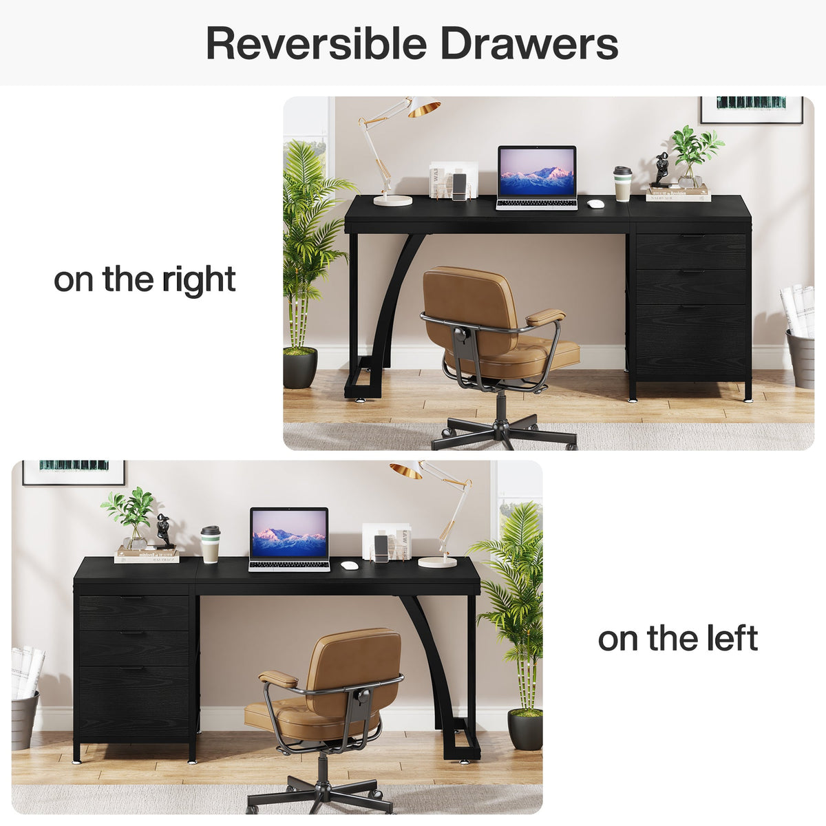 59 Inch Computer Desk with Reversible 3-Drawer Storage, Industrial Desk for Home Office